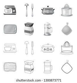 Vector illustration of kitchen and cook sign. Set of kitchen and appliance stock vector illustration.