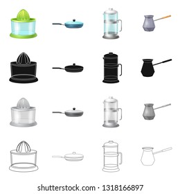 Vector illustration of kitchen and cook sign. Set of kitchen and appliance stock vector illustration.