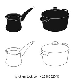 Vector illustration of kitchen and cook sign. Set of kitchen and appliance stock vector illustration.