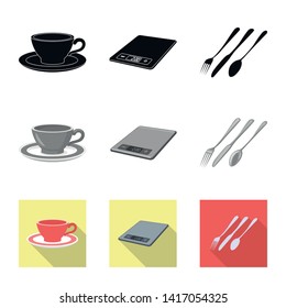 Vector illustration of kitchen and cook sign. Collection of kitchen and appliance stock vector illustration.