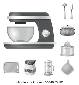 Vector illustration of kitchen and cook sign. Set of kitchen and appliance vector icon for stock.