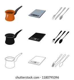 Vector illustration of kitchen and cook symbol. Collection of kitchen and appliance vector icon for stock.
