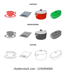 Vector illustration of kitchen and cook symbol. Collection of kitchen and appliance vector icon for stock.