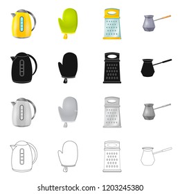 Vector illustration of kitchen and cook symbol. Collection of kitchen and appliance vector icon for stock.