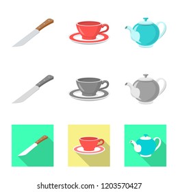 Vector illustration of kitchen and cook symbol. Collection of kitchen and appliance vector icon for stock.