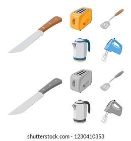 Vector illustration of kitchen and cook symbol. Collection of kitchen and appliance vector icon for stock.