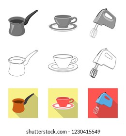 Vector illustration of kitchen and cook symbol. Set of kitchen and appliance stock vector illustration.