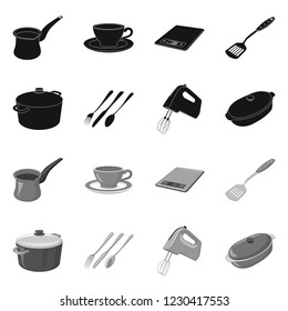 Vector illustration of kitchen and cook symbol. Set of kitchen and appliance stock vector illustration.