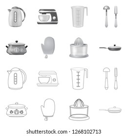 Vector illustration of kitchen and cook symbol. Set of kitchen and appliance stock symbol for web.