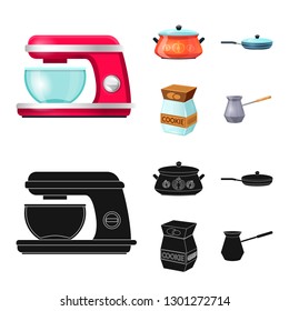 Vector illustration of kitchen and cook symbol. Set of kitchen and appliance stock symbol for web.