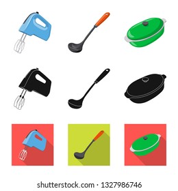 Vector illustration of kitchen and cook symbol. Collection of kitchen and appliance vector icon for stock.