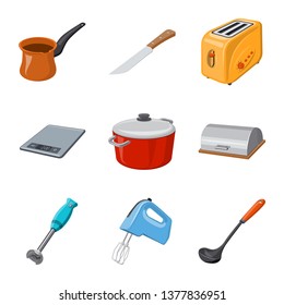 Vector illustration of kitchen and cook symbol. Set of kitchen and appliance stock vector illustration.