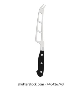 Vector illustration kitchen cutlery knife for cheese with holes.