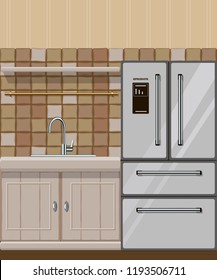 Vector illustration of kitchen element with fridge and sink