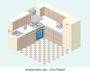 Ilustración vectorial de una cocina dentro de la casa. diseño de decoración de cocina