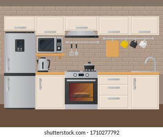 Imagen vectorial del interior de la cocina.