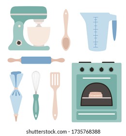 Vector illustration of kitchen items. Tools for making desserts.