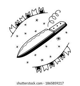 Vector illustration with a kitchen knife. Isolated on a white background. Cute doodle illustrations.