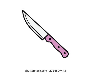 Ilustración vectorial de un cuchillo de cocina con mango rosa y hoja plateada.