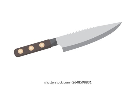 Vector illustration of a kitchen knife with a wooden handle in flat design style. Ideal for culinary projects, cooking tools icons, menu design, and kitchen equipment graphics.