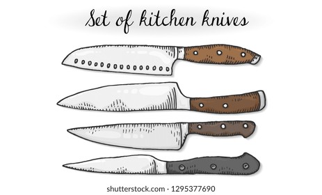 Vector Illustration of Kitchen Knives Set Sketch Style