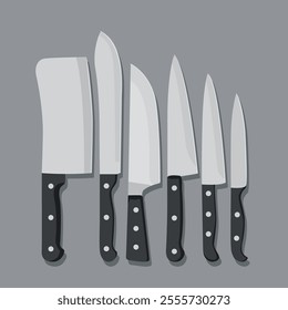 vector illustration of kitchen knives set. various type of kitchen knives