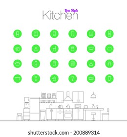 Vector illustration of Kitchen Line Style