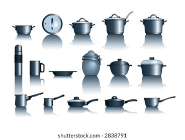 vector illustration of kitchen pots and pans