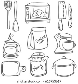 Vector illustration of kitchen set doodles
