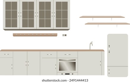 vector illustration of kitchen set for interior design