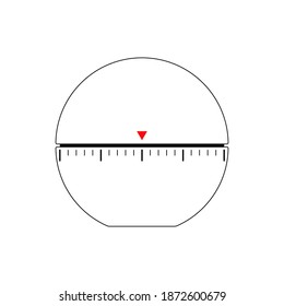 Vector illustration of a kitchen timer, in a flat style. A minimalistic design template for a timer icon in the form of a divided ball, with tick marks and a red triangle to indicate the selected time