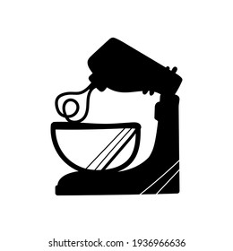 Ilustración vectorial de herramientas de cocina sobre fondo blanco - mezclador de soportes. Equipamientos de cocina negros y divertidos. Se puede usar para fondo de pantalla, rellenos de patrones.
