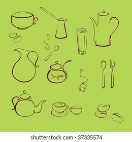 Vector illustration of kitchen utensil Design Set made with simple line only