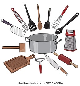 Vector illustration, kitchen utensils, cartoon concept, white background.