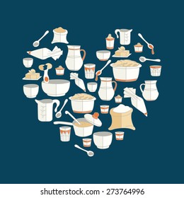 vector illustration of kitchen utensils as heart