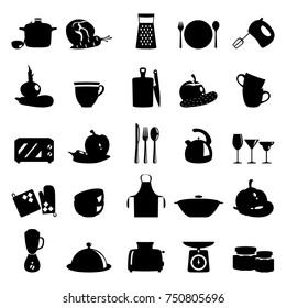 Vector illustration of kitchen utensils, household appliances and food