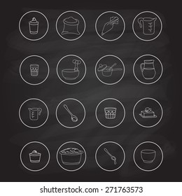 vector illustration of kitchen utensils as icons on the blackboard