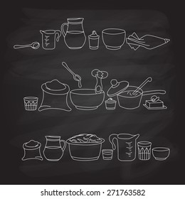 vector illustration of kitchen utensils on the blackboard