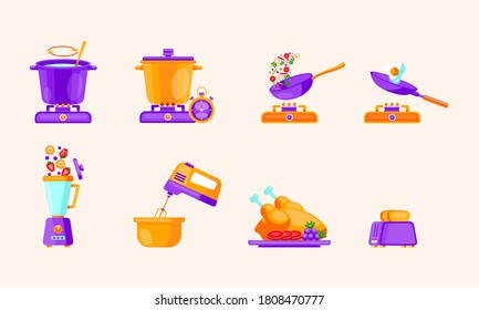 Vector illustration of kitchen utensils set in flat style. Suit for cooking step by step recipe infographics. 