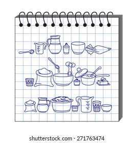 vector illustration of kitchen utensils in the sketchbook