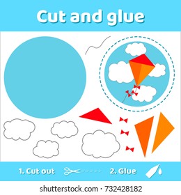 Vector illustration. kite and clouds.. Education paper game for preschool kids. Use scissors and glue to create the image.