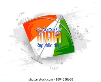 Vector Illustration of kite in national flag color with beautiful text for Indian Republic Day celebration concept.