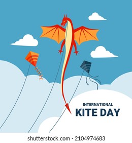 Vector illustration, kite with sky and cloud background, as banner or template, International Kite Day and happy Makar Sankranti.