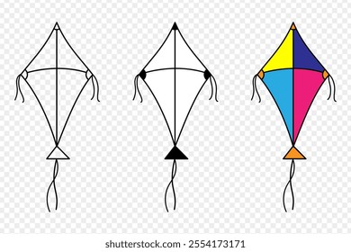 Vector illustration of kites set on transparent background