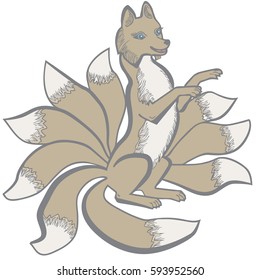 Vector illustration of kitsune nine tailed fox colorful 