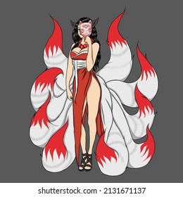 vector illustration of kitsune woman graphic