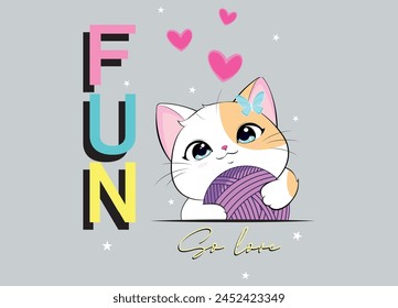 Vector illustration, kitten. Design for printing on shirt, poster, banner. Lovely print for t-shirt, celebration, ads, branding, banner, cover, label, poster, sales, mother's day, children's day.