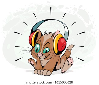 Vector illustration of a kitten with headphones