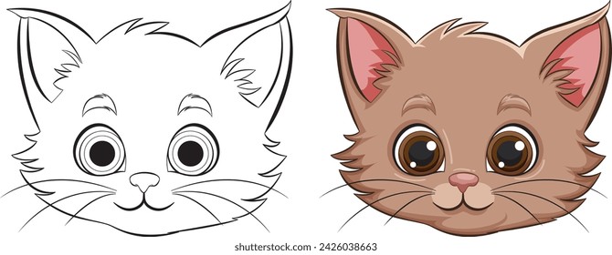 Vector illustration of a kitten, outlined and colored