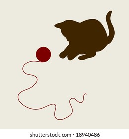 Vector illustration. Kitten silhouette with clew.
